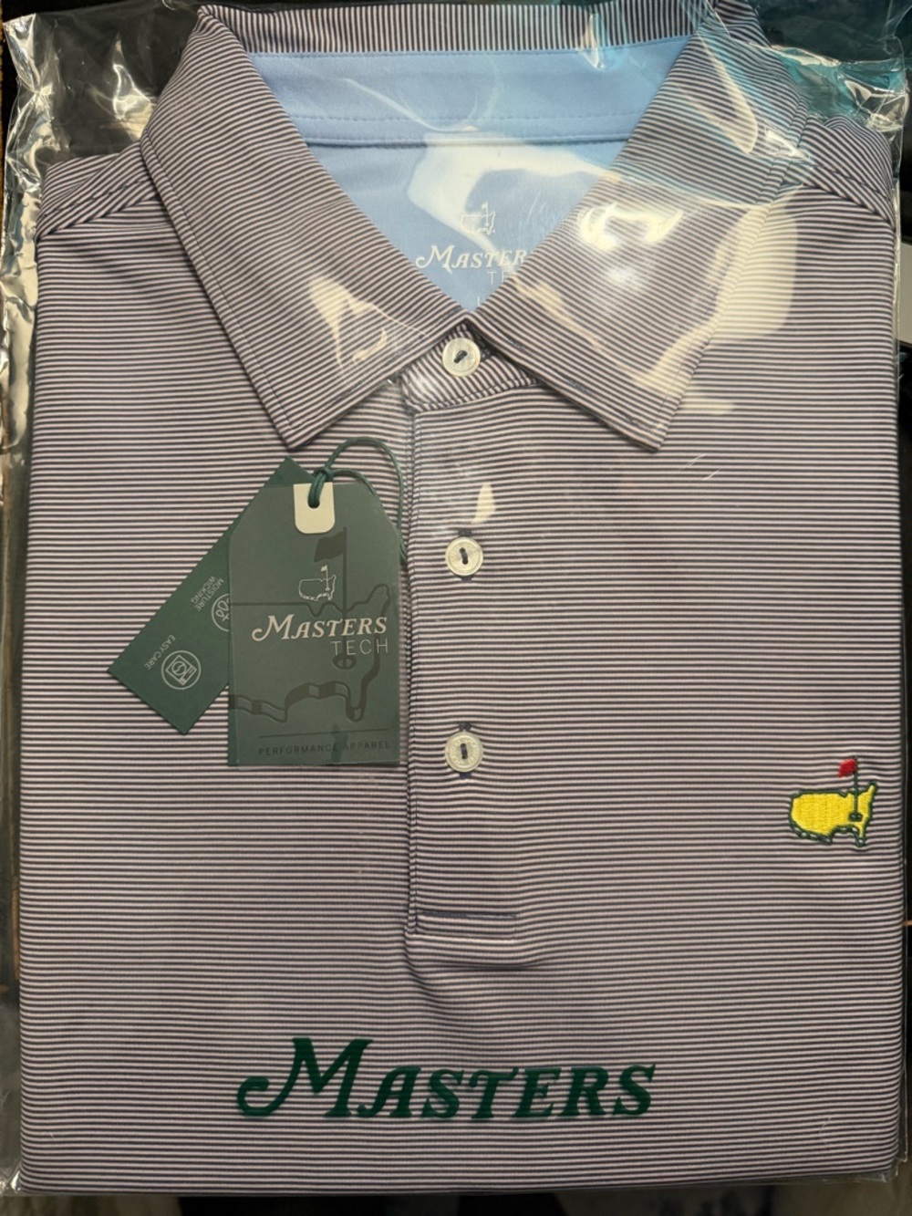 SOLD - Masters Tech Men’s Blue Stripe Polo Shirt - SOLD
